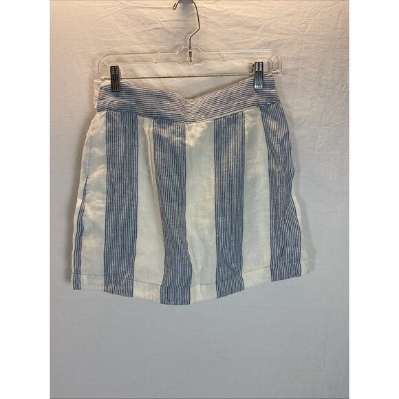 Free People 100% Linen Uptown Days Wrap Mini Skirt size 6‎ Blue White Stripes - Picture 4 of 11